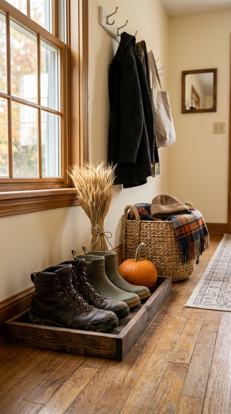 12 Easy Fall Home Ideas to Get Your Home Ready Before Halloween 12 011 11 Entryway Boot Tray An entryway with a wood boot