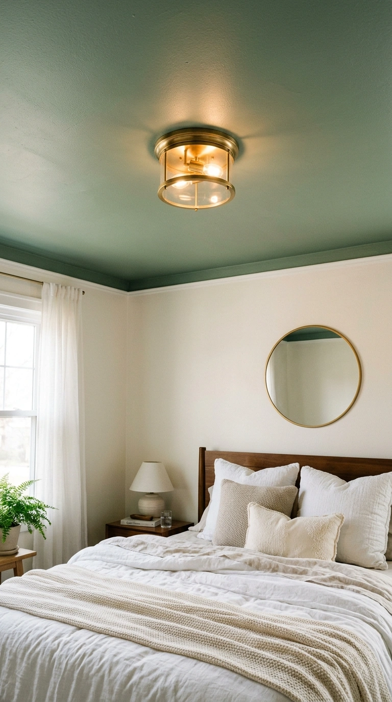011 11 Sage Green Ceiling A cozy bedroom with a sage g