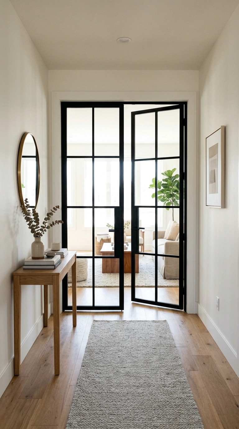 24 Large Entry Hallway Ideas for a Stylish First Impression 12 011 Black Framed Glass Doors A spacious entry hallway