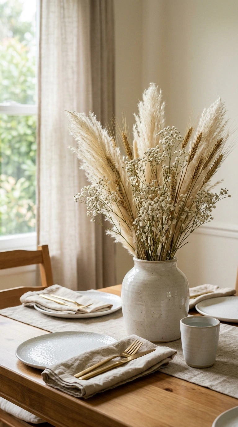 17 Dining Table Decor Ideas to Create a Beautiful Tablescape 12 011 Dried Flower Arrangement A dining table centerpiec