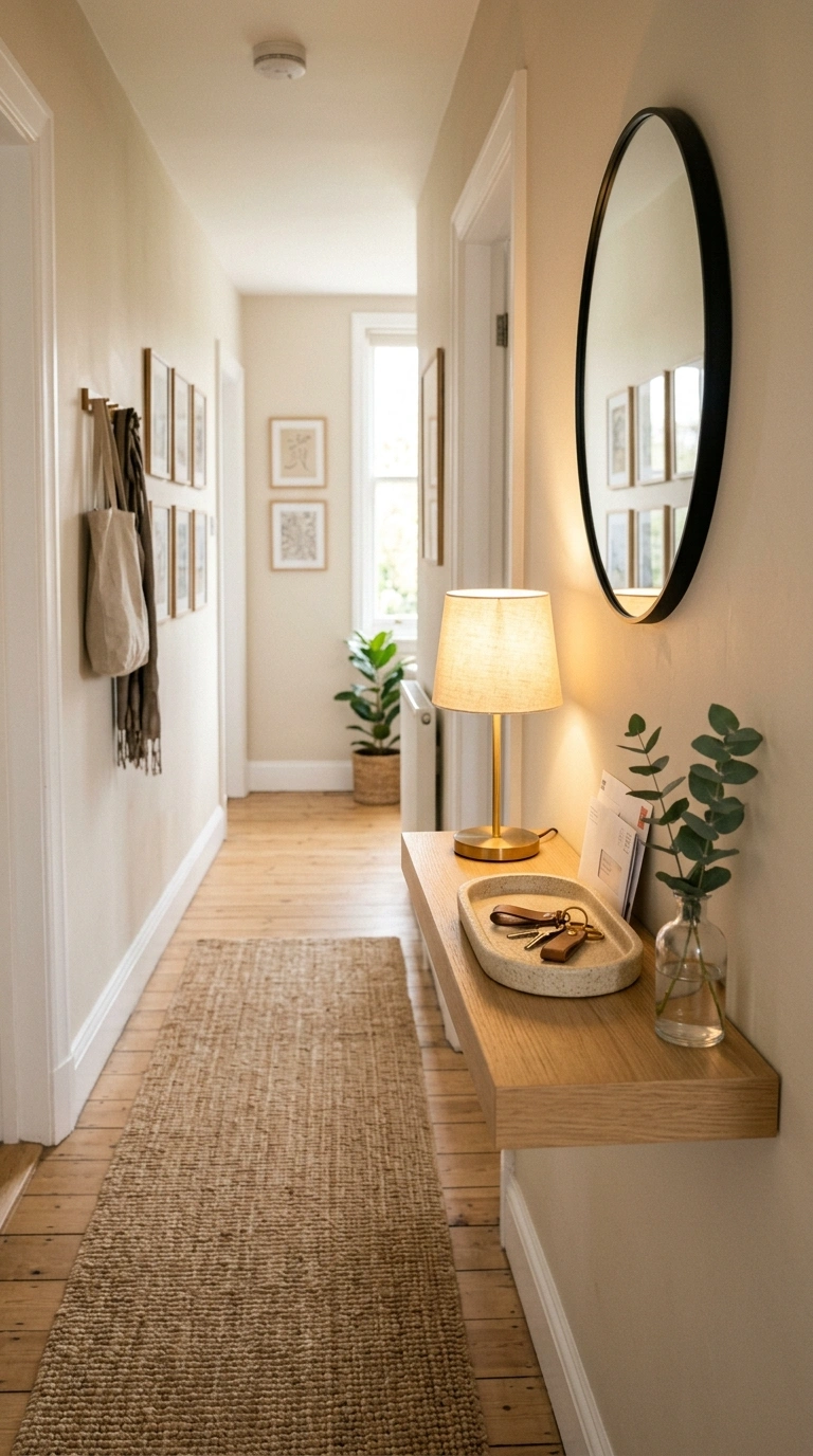 011 Floating Console Table A narrow hallway with a sli