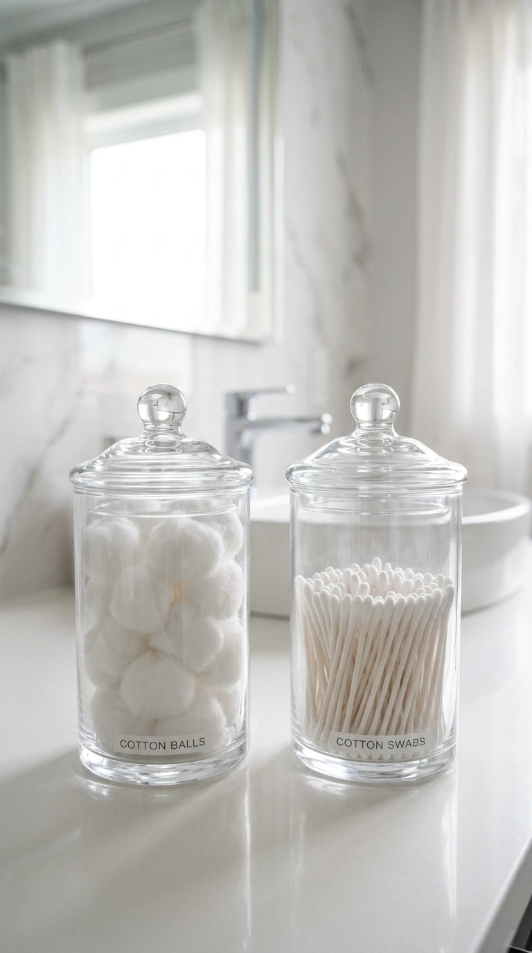19 Elegant Guest Bathroom Decor Ideas You'll Want to Copy 12 011 Glass Apothecary Jars A close up shot of two clear