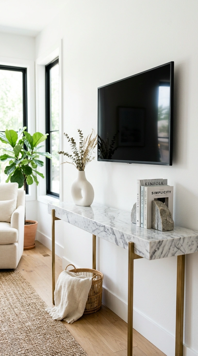 011 Marble Top Console A bright living room with a mar