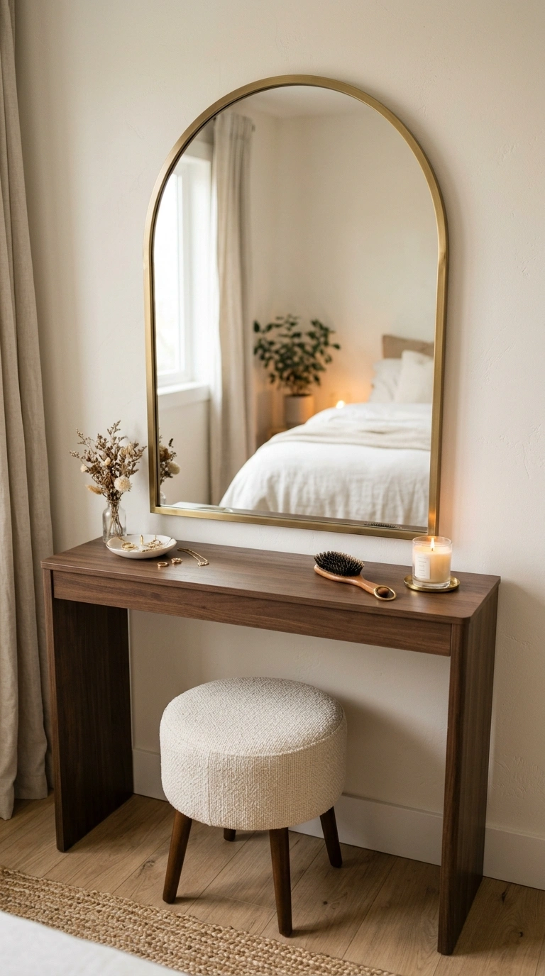 011 Mirror And Vanity A slim console table styled as a