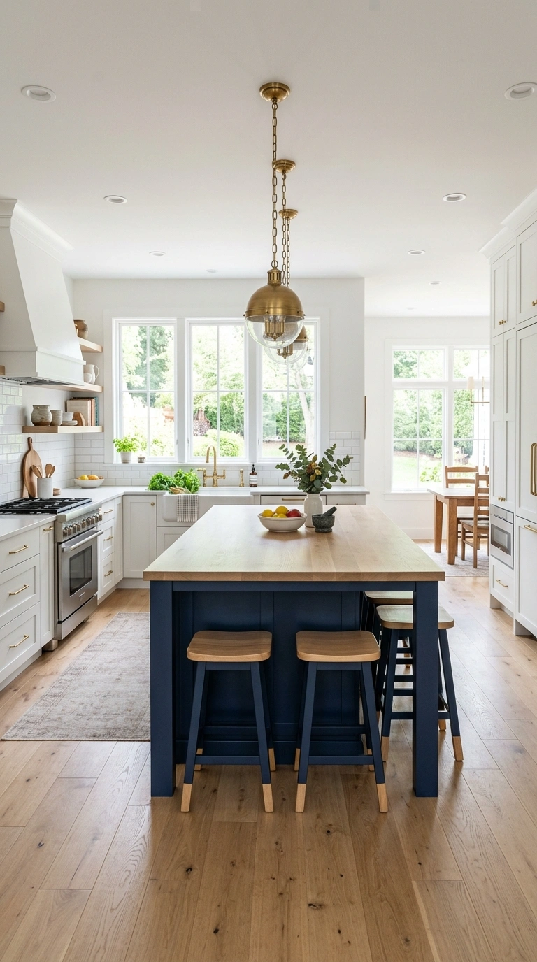 23 Two-Tone Kitchen Ideas That Look Expensive and Timeless 12 011 Navy Island White Perimeter A large open kitchen w