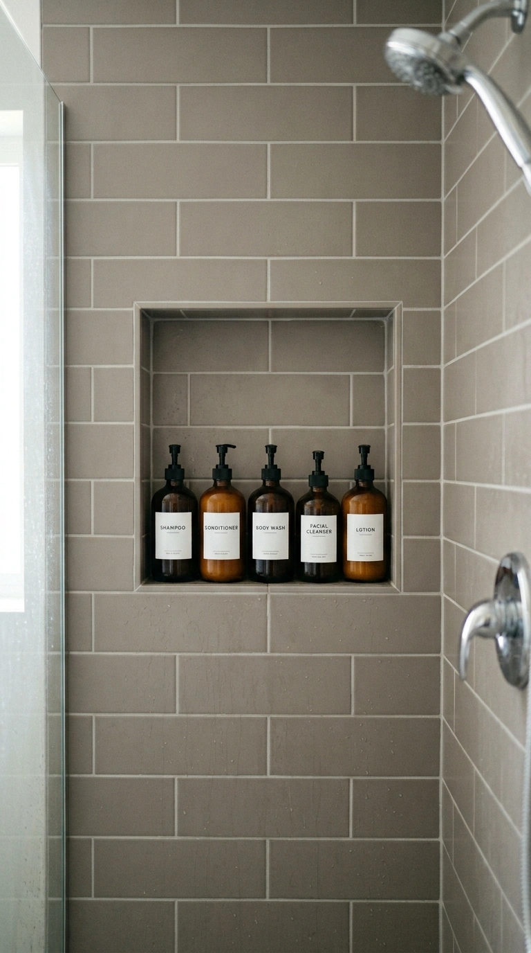 011 Recessed Wall Niche A close up of a tiled shower n