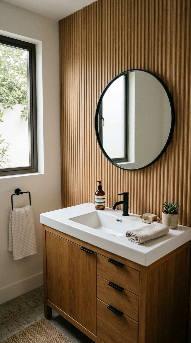012 12 Textured Accent Wall A small bathroom with a fl