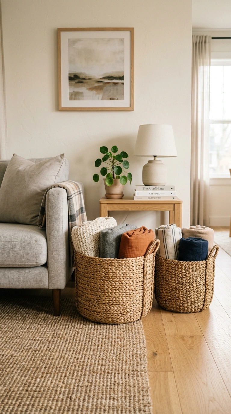 012 12 Woven Basket Storage Two woven seagrass baskets