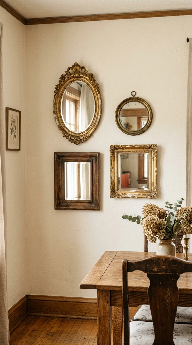 012 Antique Mirror Cluster A dining room wall styled w