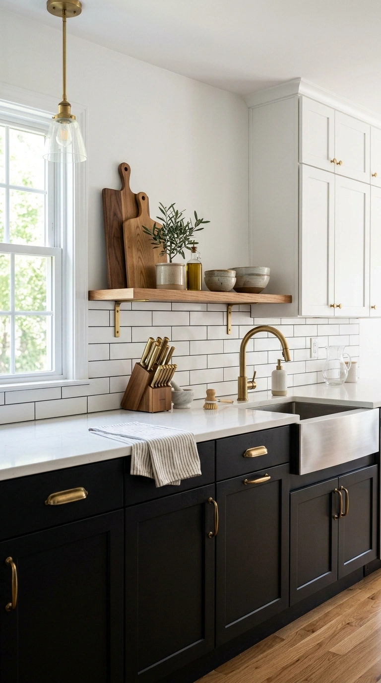 23 Two-Tone Kitchen Ideas That Look Expensive and Timeless 13 012 Black Lower White Upper A kitchen with matte black