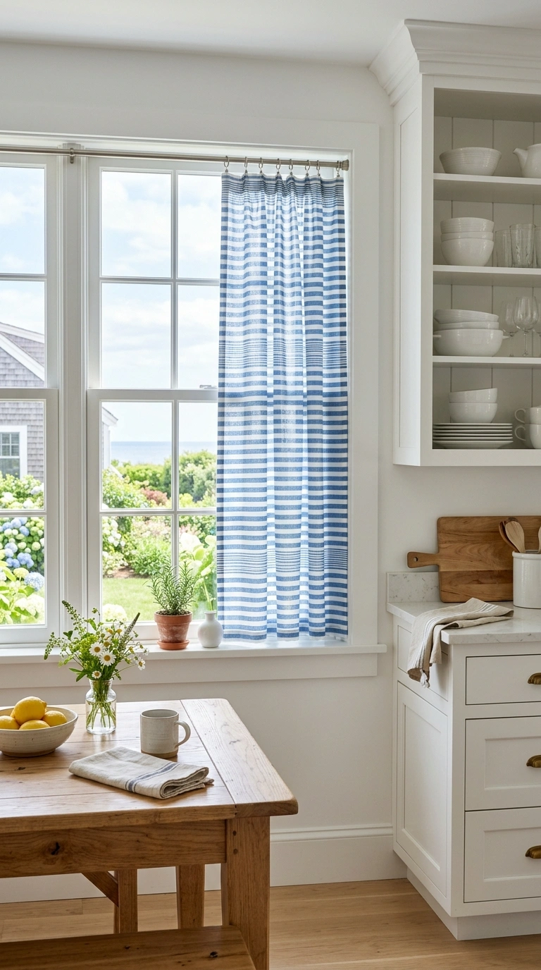 012 Blue And White Curtains A coastal style kitchen wi