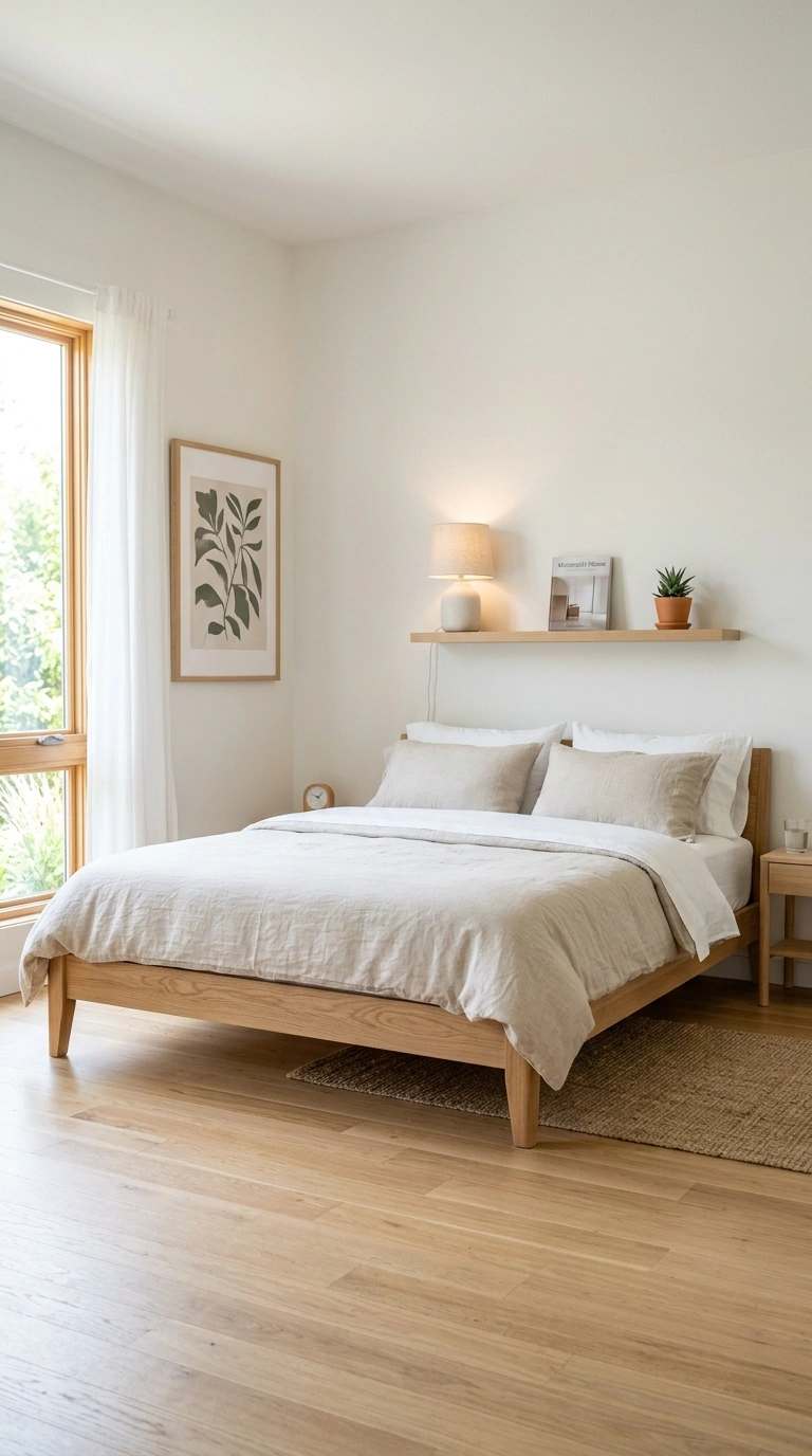 012 Clean Bedroom Setup A low platform bed in light wo
