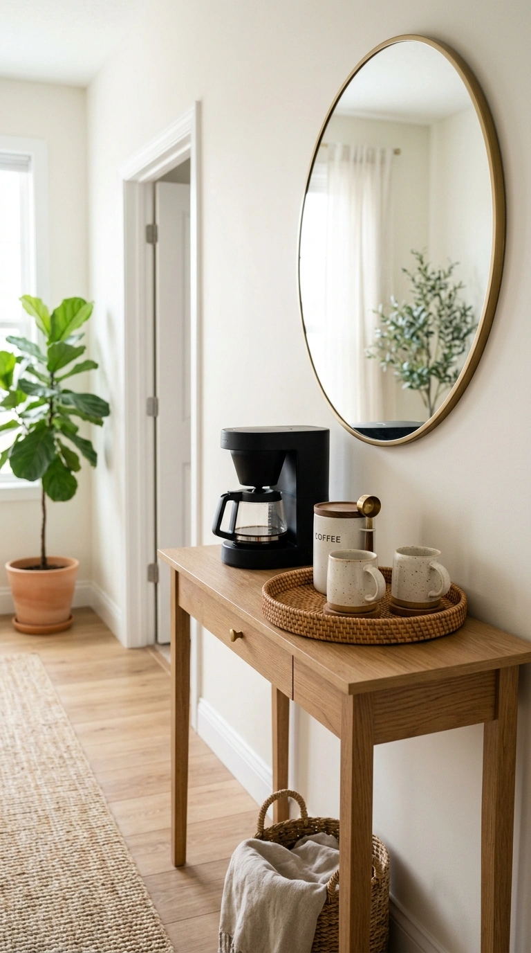 012 Console Table Setup A slim wood console table agai