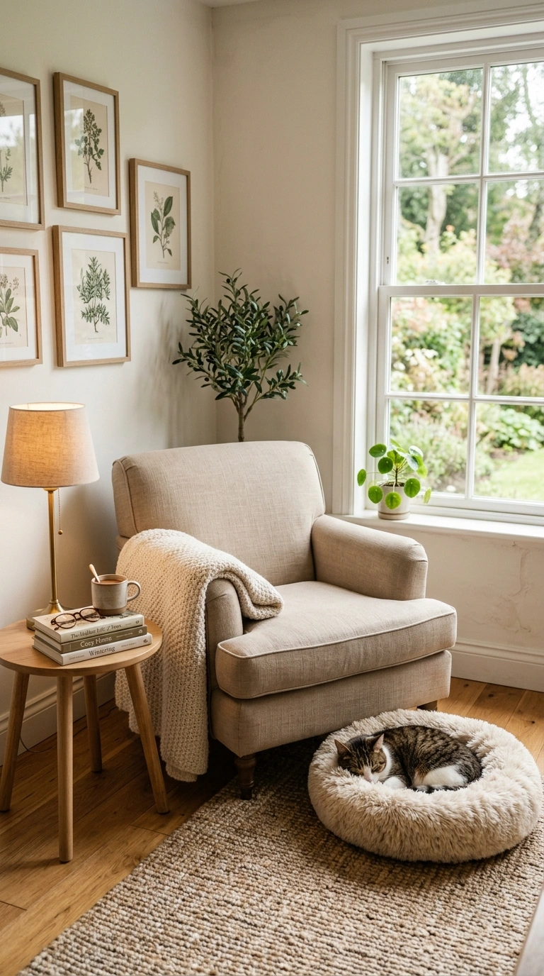 012 Cozy Cat Reading Corner A living room corner with