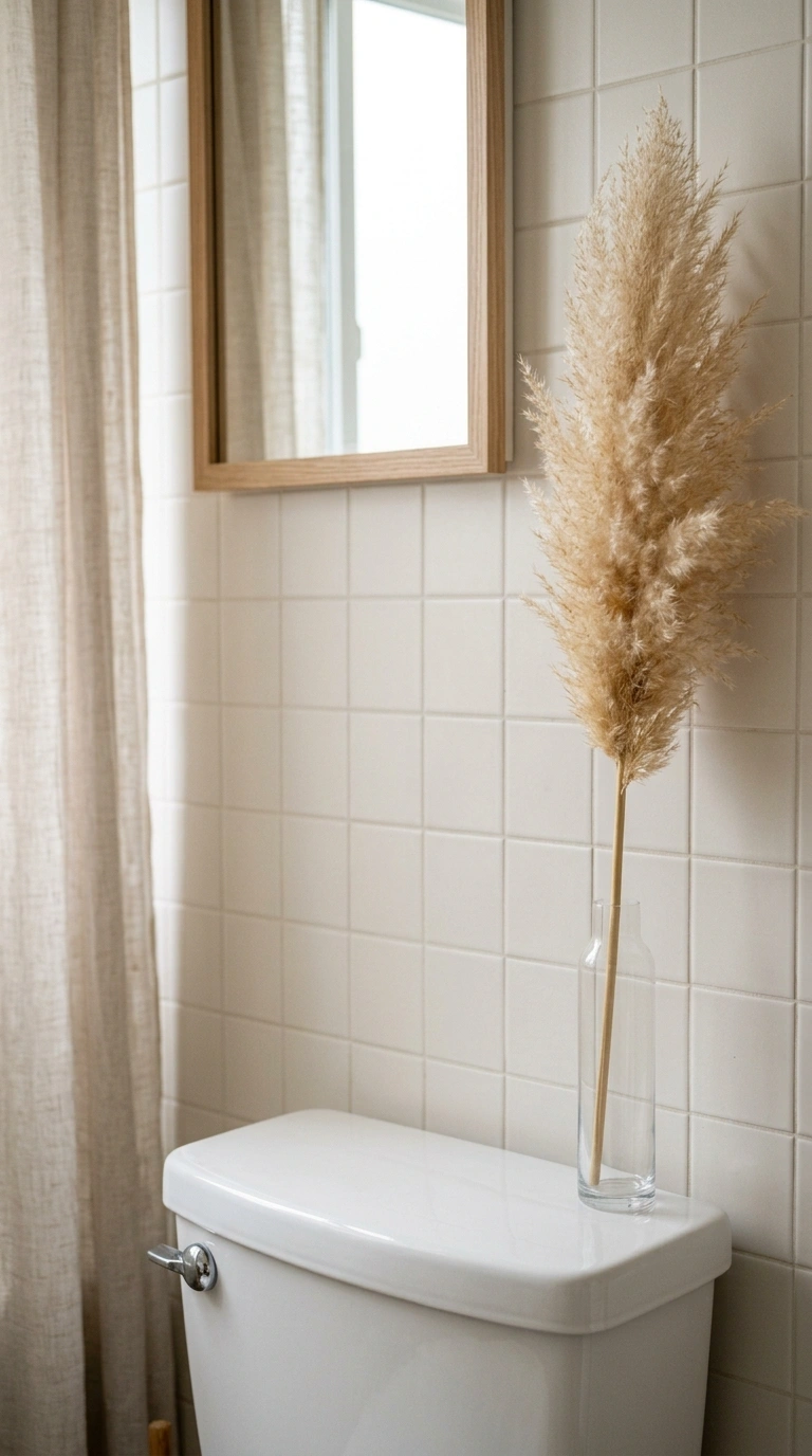 21 Toilet Tank Decor Ideas for a Prettier Bathroom 13 012 Dried Pampas Stem A single tall dried pampas grass
