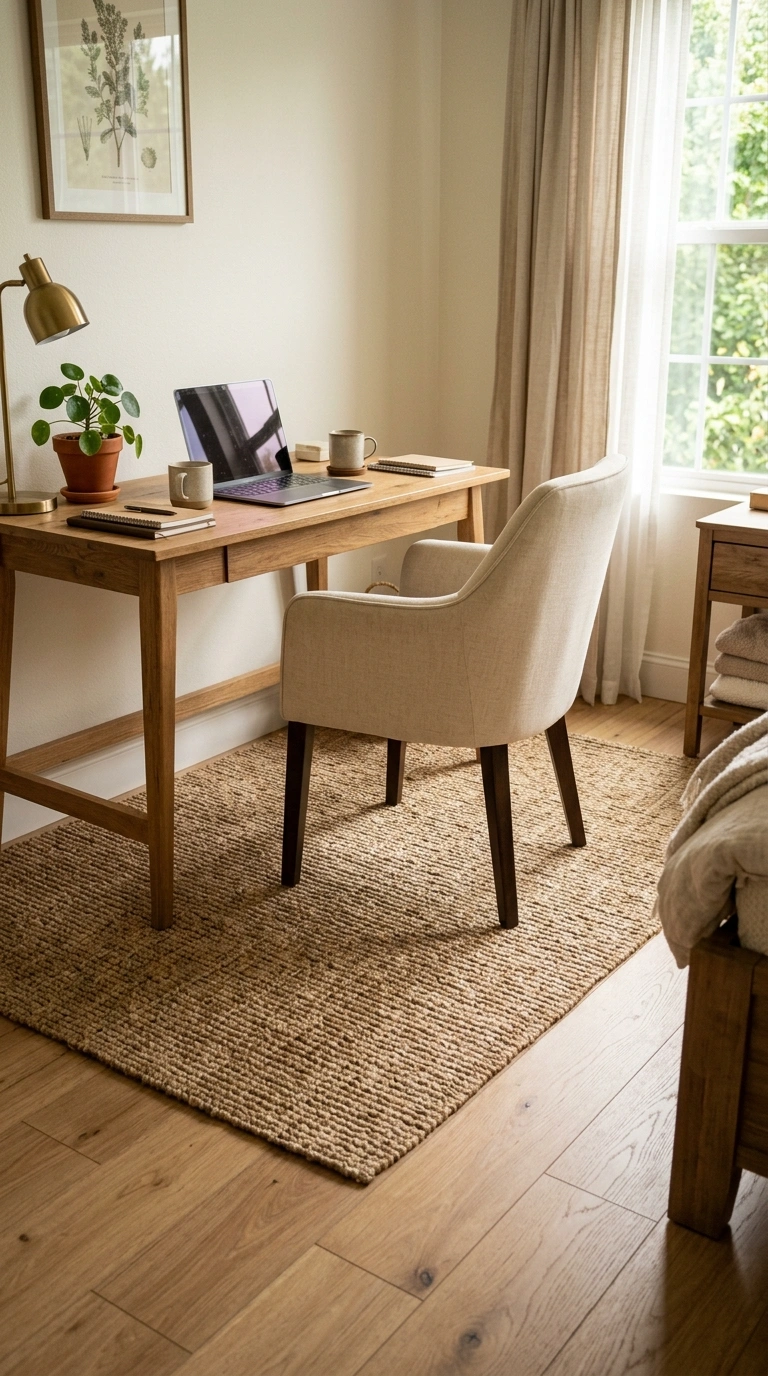 012 Layered Area Rug A low pile jute area rug placed u