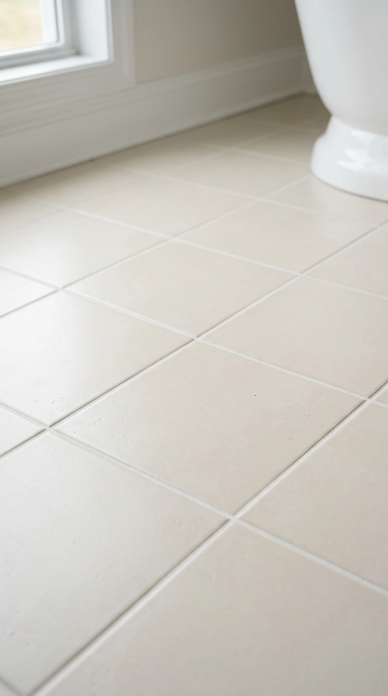 012 Light Grout Lines A close up of light ivory tile w