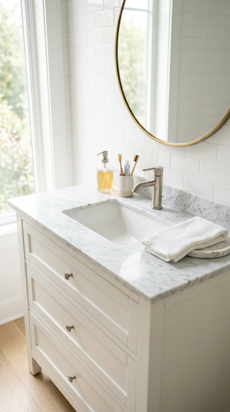 012 Marble Countertop Vanity A white marble look count