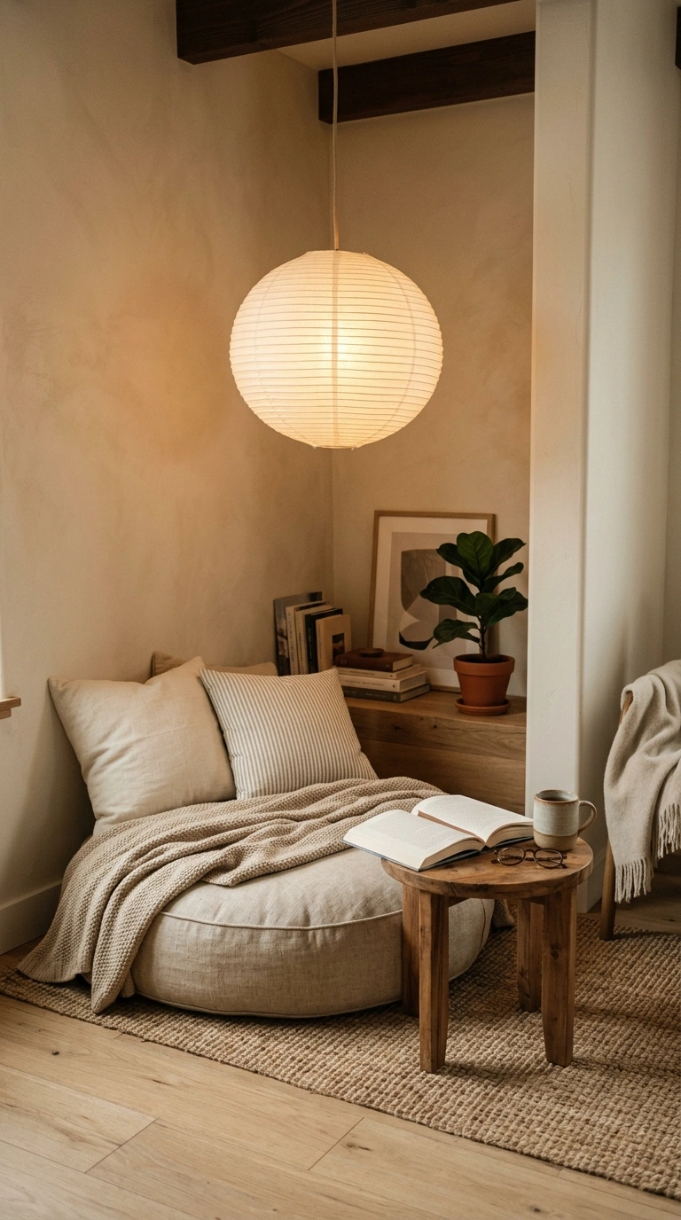 17 Clever Japanese Organization Ideas to Maximize Small Spaces 13 012 Paper Lantern Lighting Zone A cozy reading corner