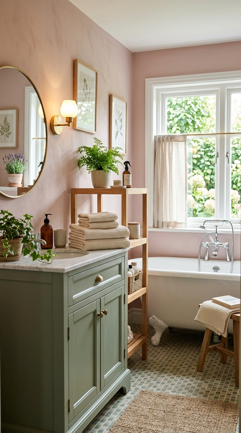 19 Best Bathroom Color Schemes for Every Style 13 012 Soft Pink And Sage A bathroom with soft dusty pink