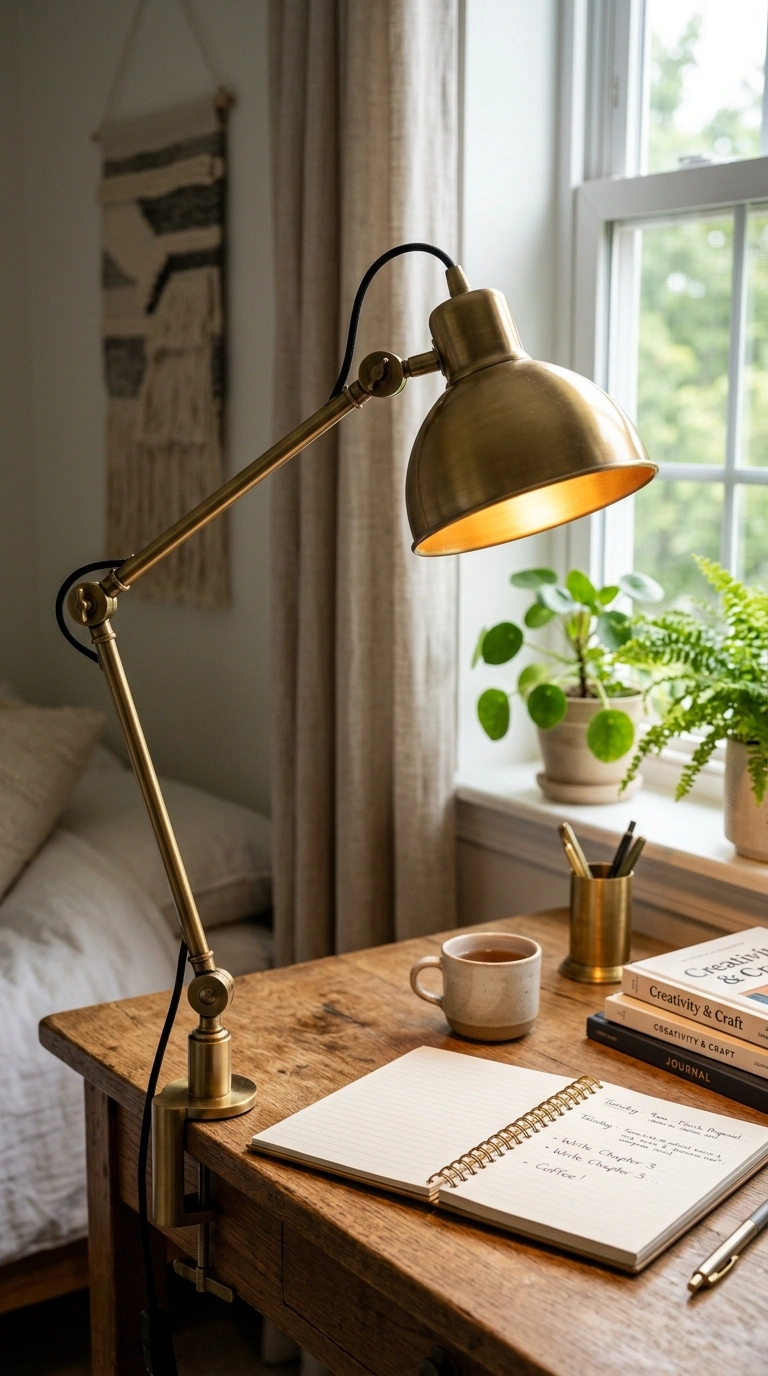 013 Adjustable Task Lamp A brushed brass swing arm tas