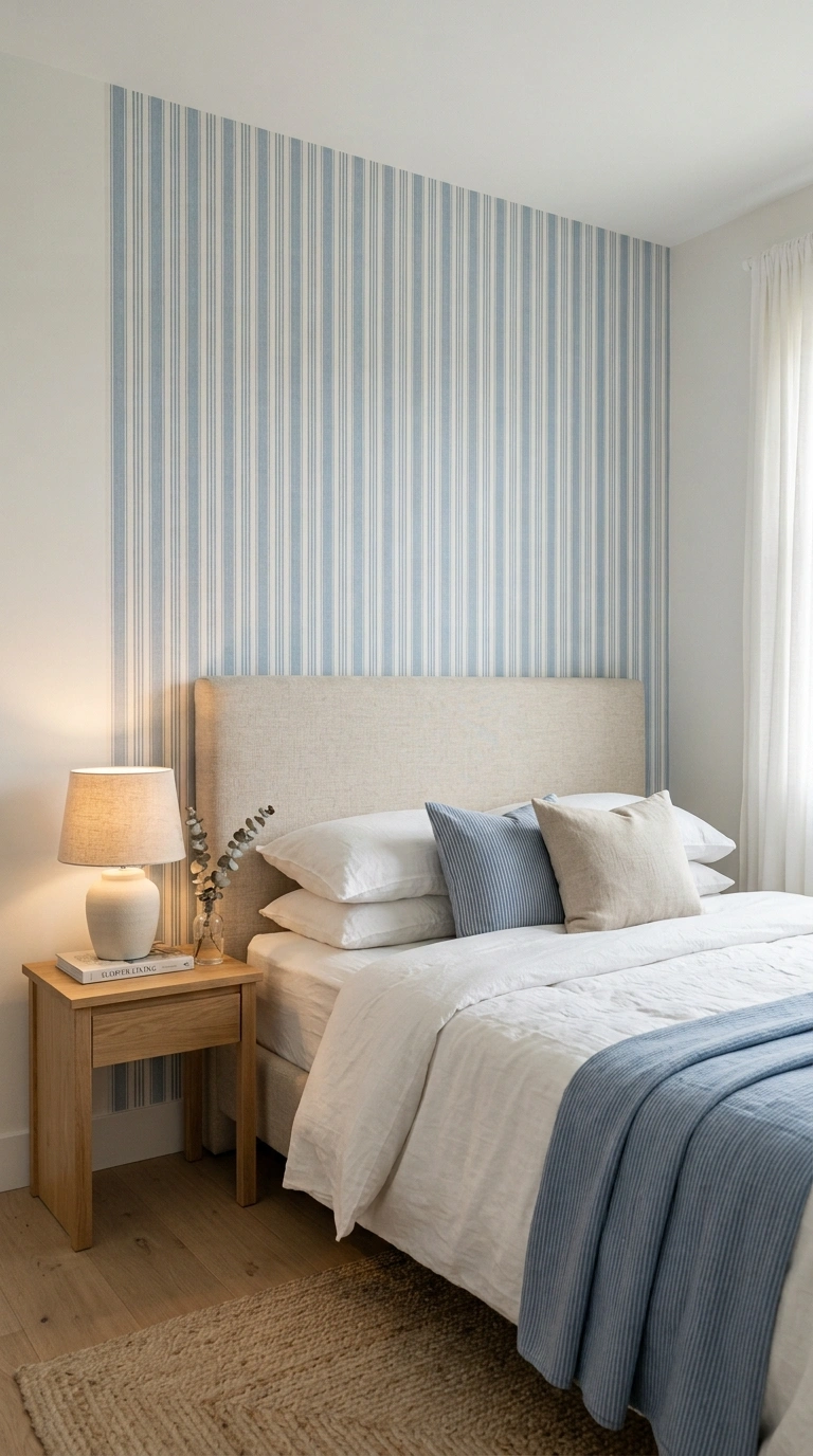 013 Blue Striped Wallpaper A bedroom accent wall featu