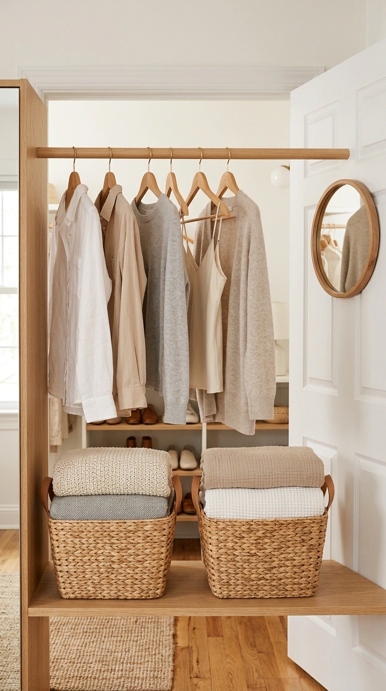 013 Closet Organization Baskets An open closet interio