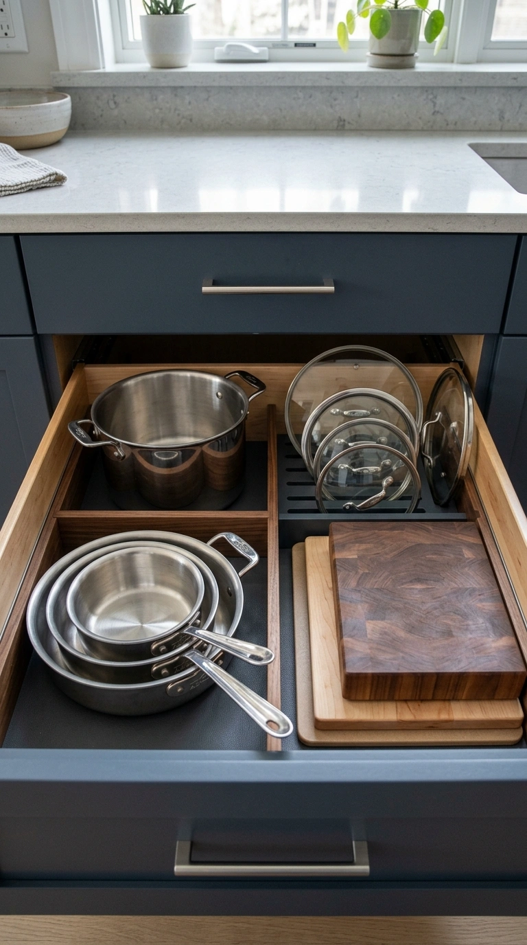 23 Functional U-Shaped Kitchen Ideas That Maximize Every Inch 14 013 Deep Drawer Base An open deep kitchen drawer benea