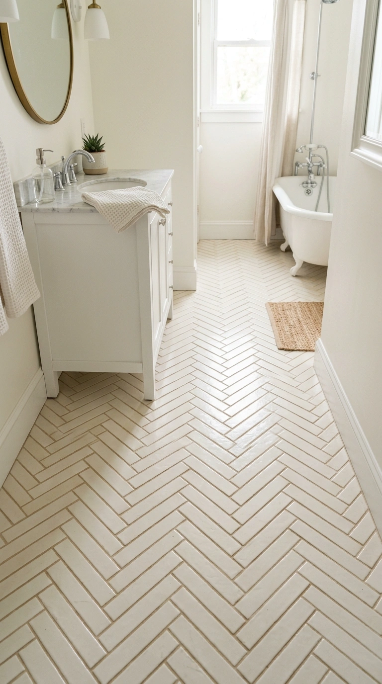 013 Neutral Herringbone Floor A small bathroom floor t