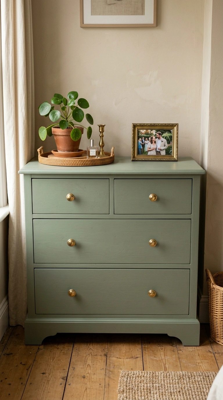 013 Pastel Dresser Update A sage green painted wooden