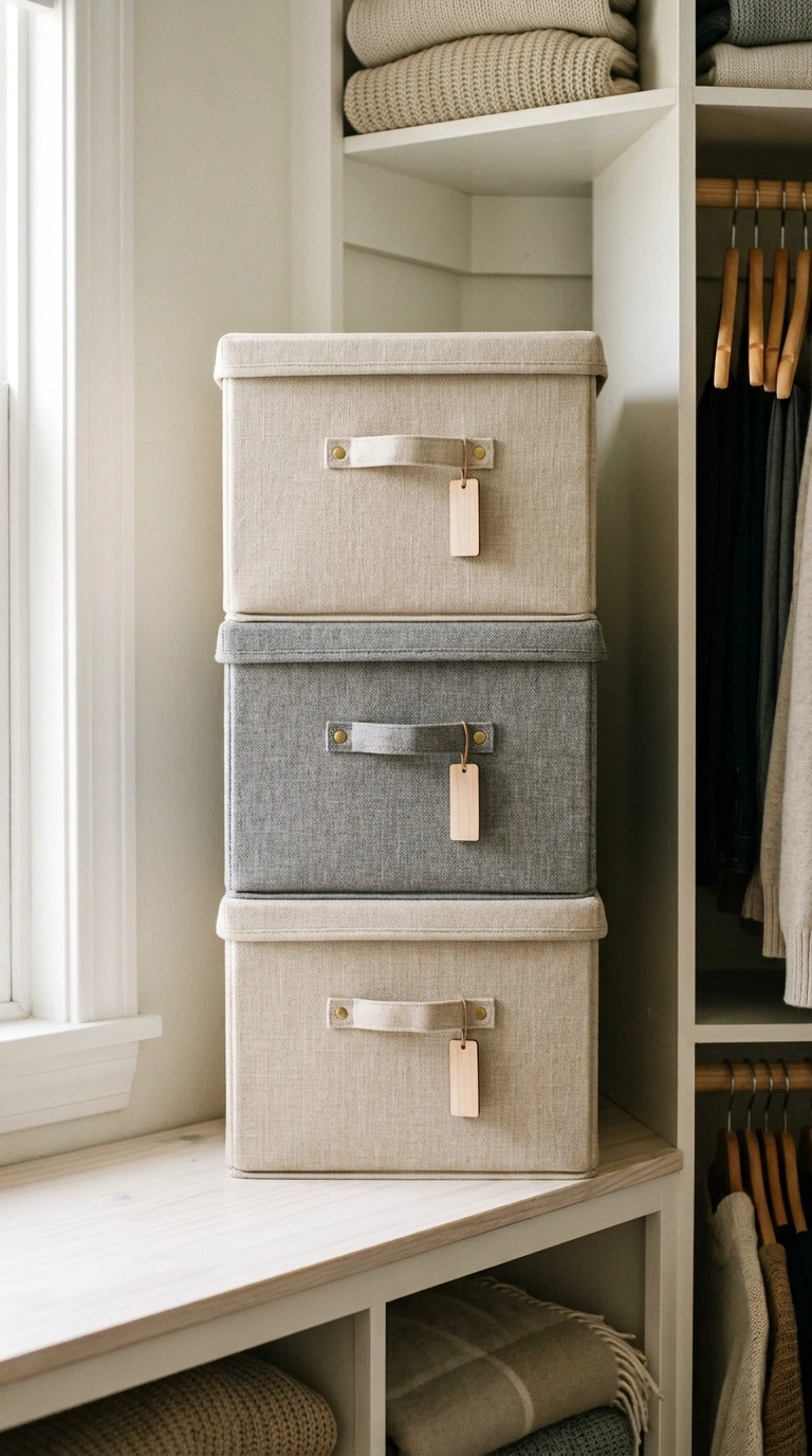 013 Stackable Fabric Bins Three matching stackable fab