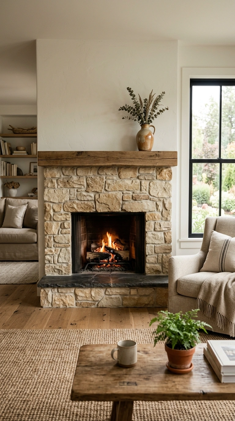 013 Stone Fireplace Surround A living room with a natu