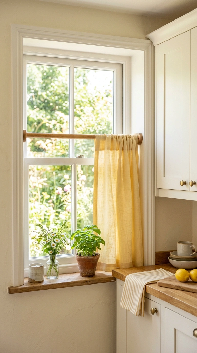 013 Sunny Yellow Curtains A warm kitchen window dresse