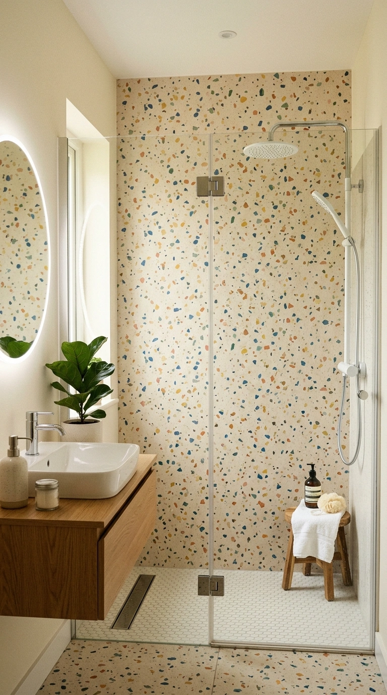 013 Terrazzo Look Panels A modern bathroom shower wall