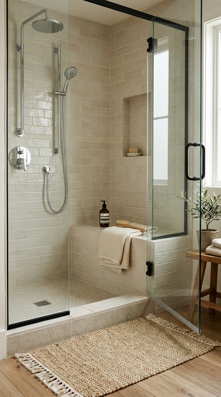 014 14 Built In Bench A small tiled shower with a buil