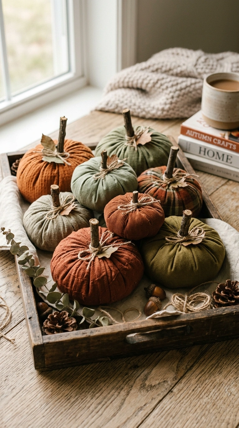 25 Dollar Tree Fall Decor Ideas That Look Expensive 15 014 14 Fabric Pumpkin DIY A tray styled with handmade