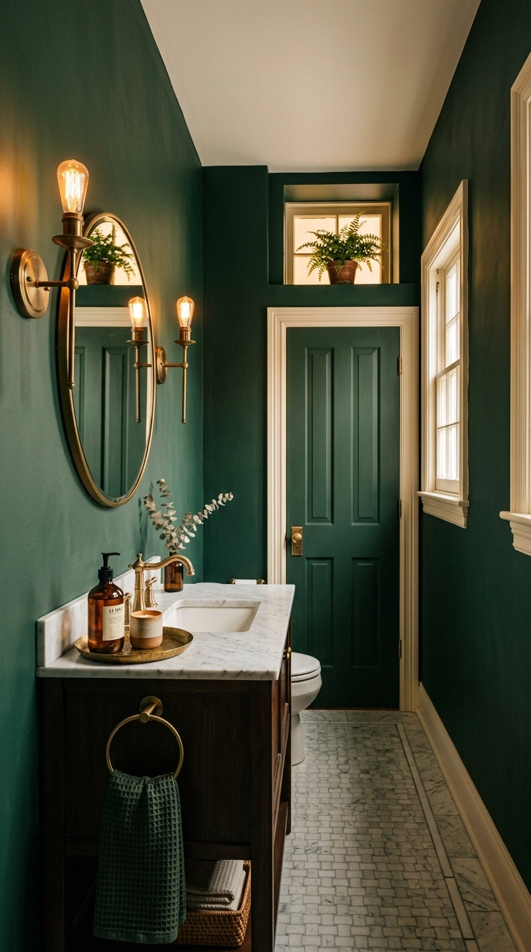 19 Best Bathroom Color Schemes for Every Style 15 014 Deep Forest Green A powder room with deep forest g