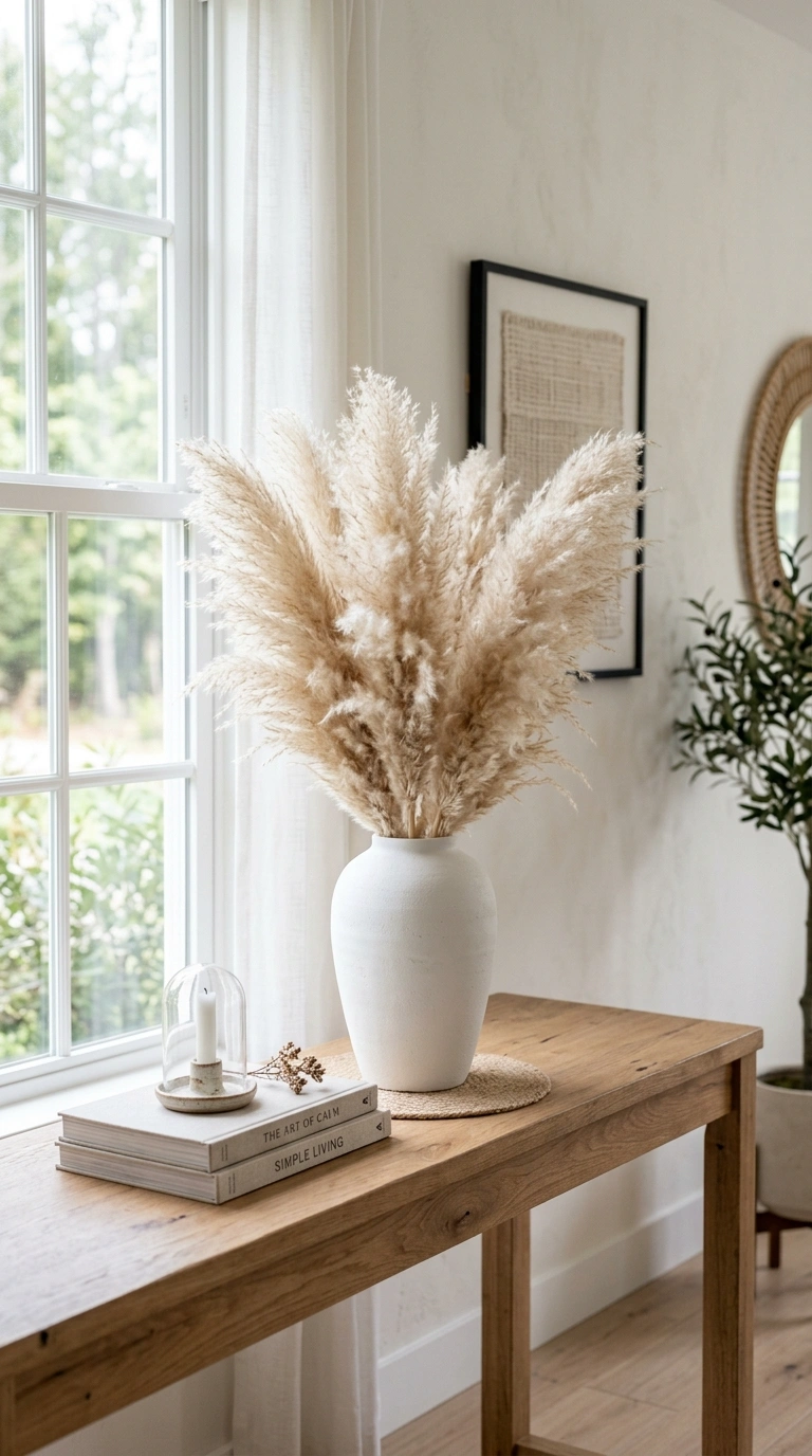014 Dried Flower Arrangement A white ceramic vase fill