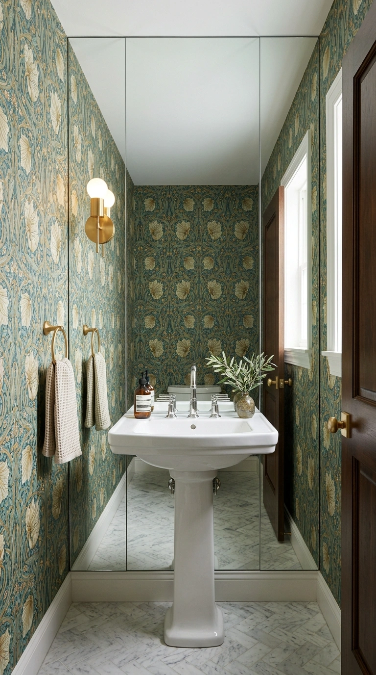 014 Frameless Mirror Wall A small powder room with an