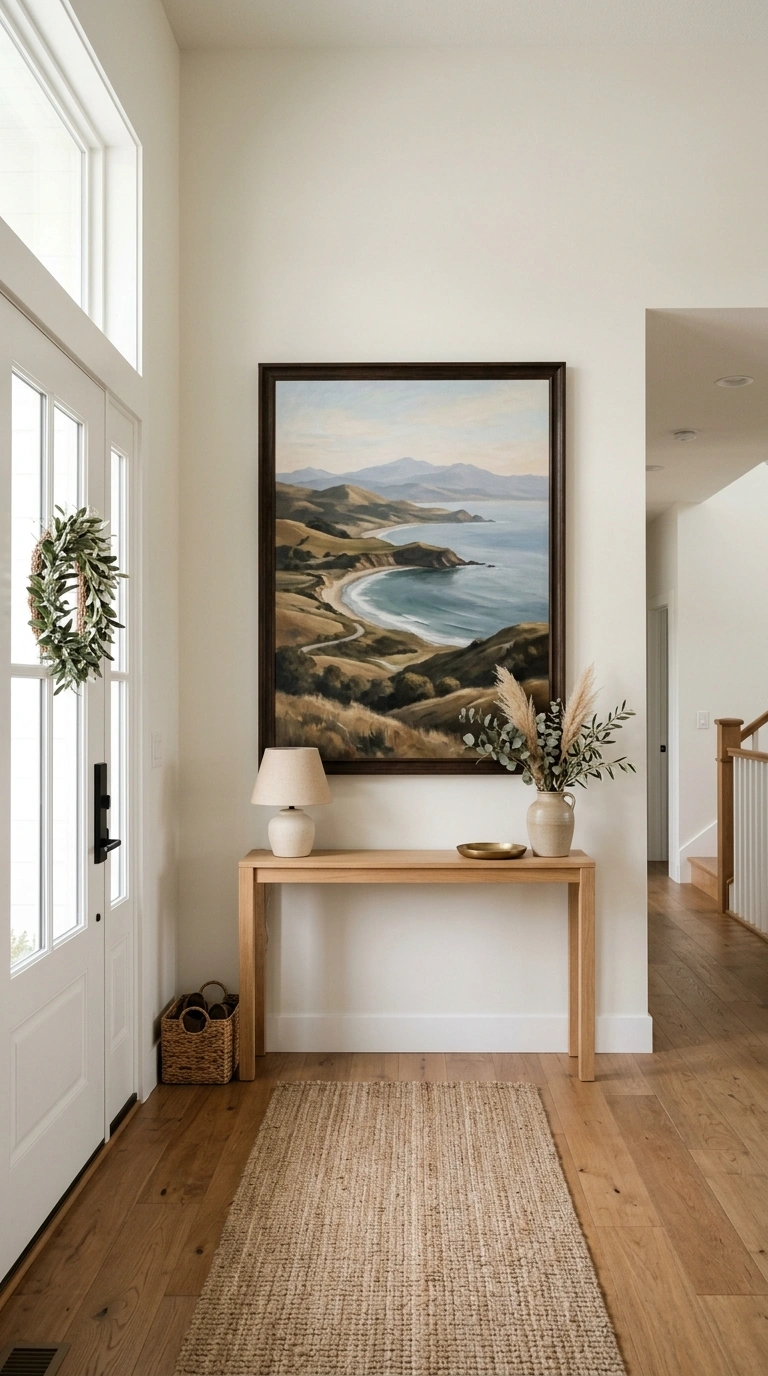 24 Large Entry Hallway Ideas for a Stylish First Impression 15 014 Large Statement Artwork A wide entry hallway with