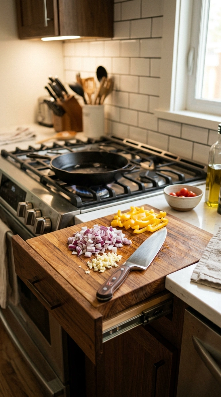 22 Creative Mini Kitchen Ideas for Small Spaces 15 014 Narrow Butcher Block A slim wood butcher block pan
