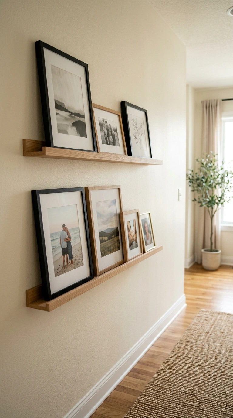 23 Easy Wall Decor Ideas to Make Any Room Look Brand New 15 014 Picture Ledge Shelves A hallway wall with two thin