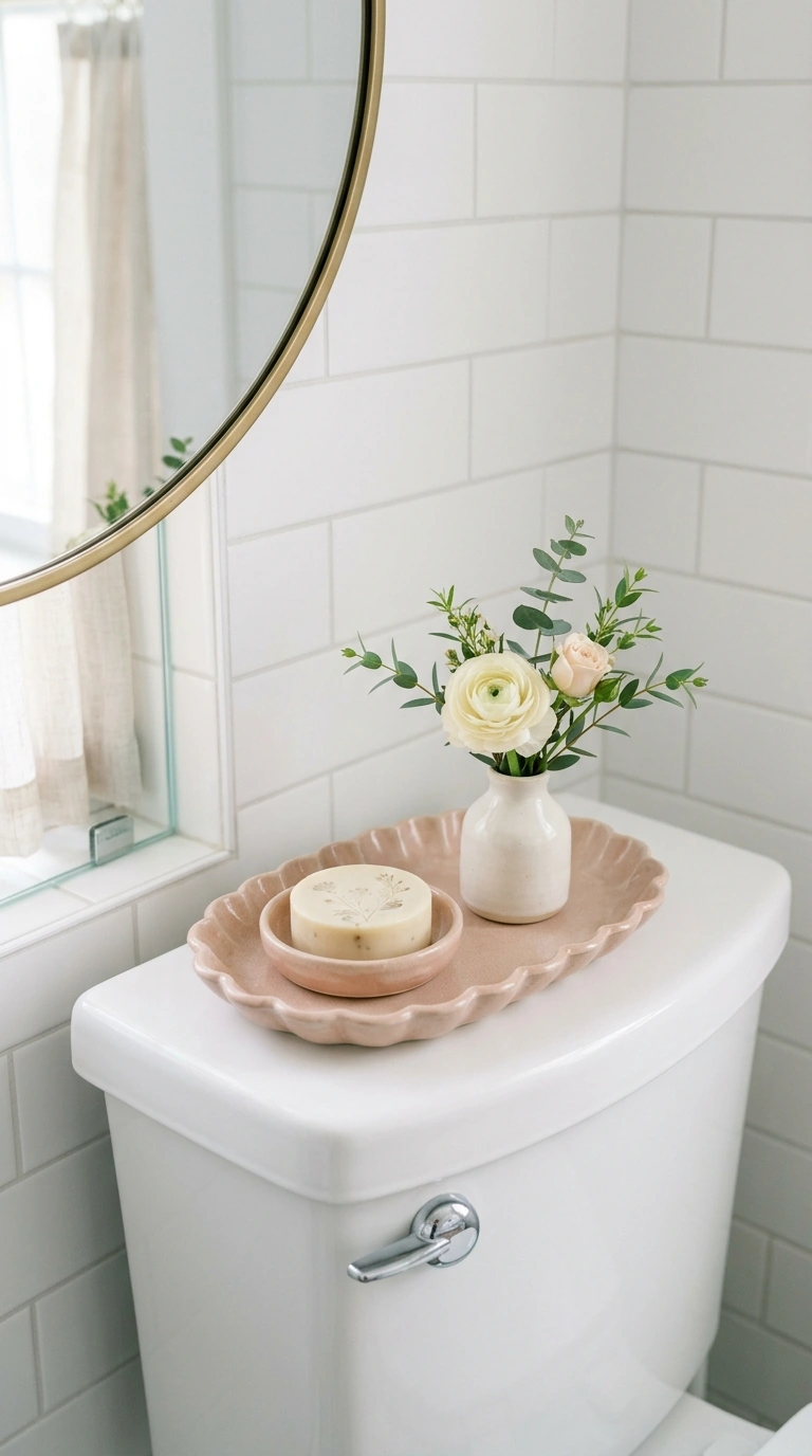 21 Toilet Tank Decor Ideas for a Prettier Bathroom 15 014 Scalloped Tray Edge A small scalloped edge ceramic