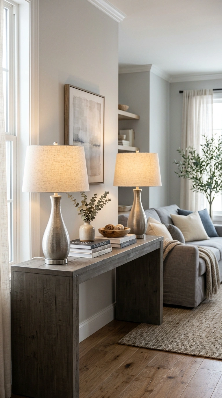 014 Silver Gray Lamps A pair of silver gray table lamp