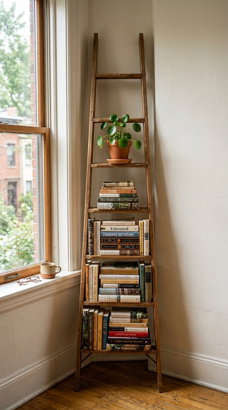 17 Clever Japanese Organization Ideas to Maximize Small Spaces 15 014 Vertical Book Ladder A narrow gap between a window