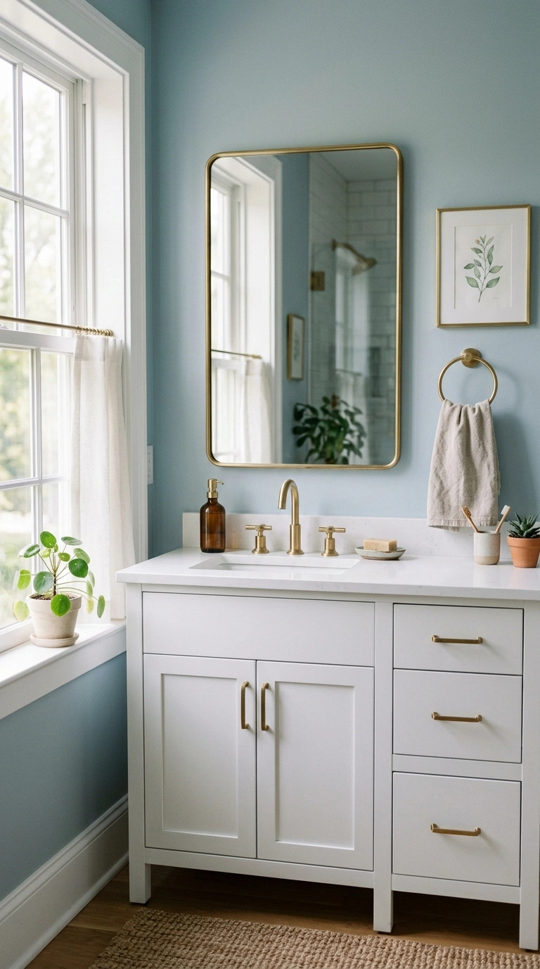 015 15 Soft Fog Blue A bathroom with soft fog blue pai