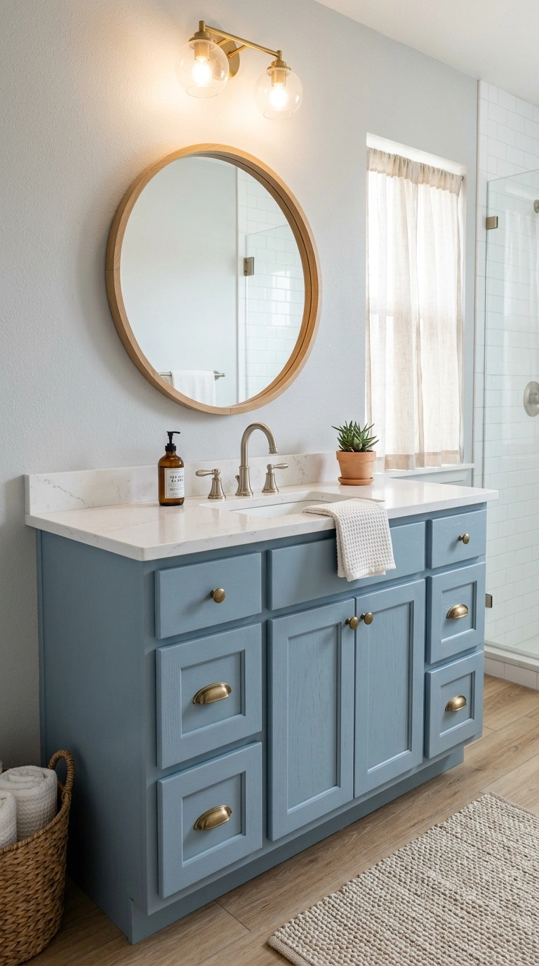 015 Blue Painted Vanity A bathroom featuring a vanity