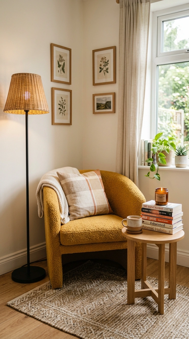 015 Cozy Reading Corner A corner with a mustard boucle
