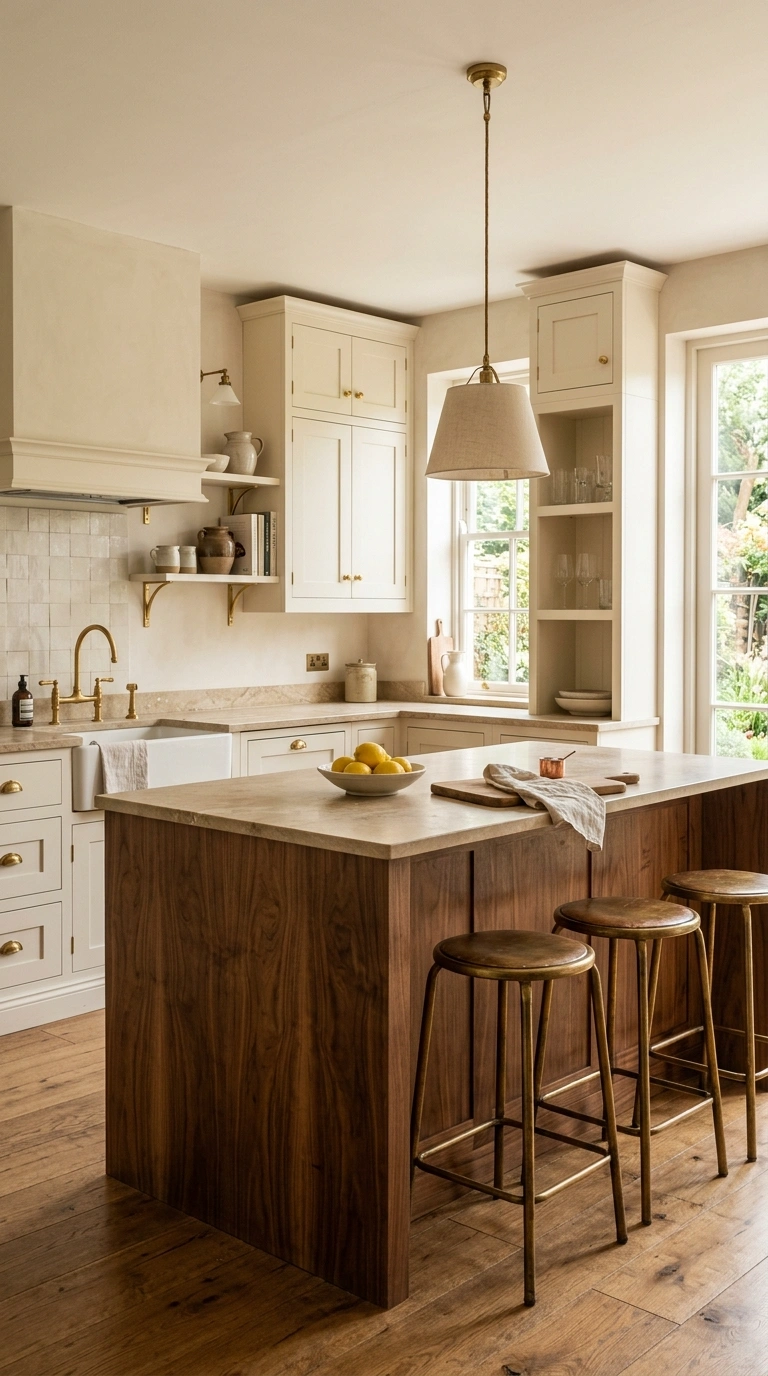 23 Two-Tone Kitchen Ideas That Look Expensive and Timeless 16 015 Cream and Walnut Combo A kitchen with warm cream c