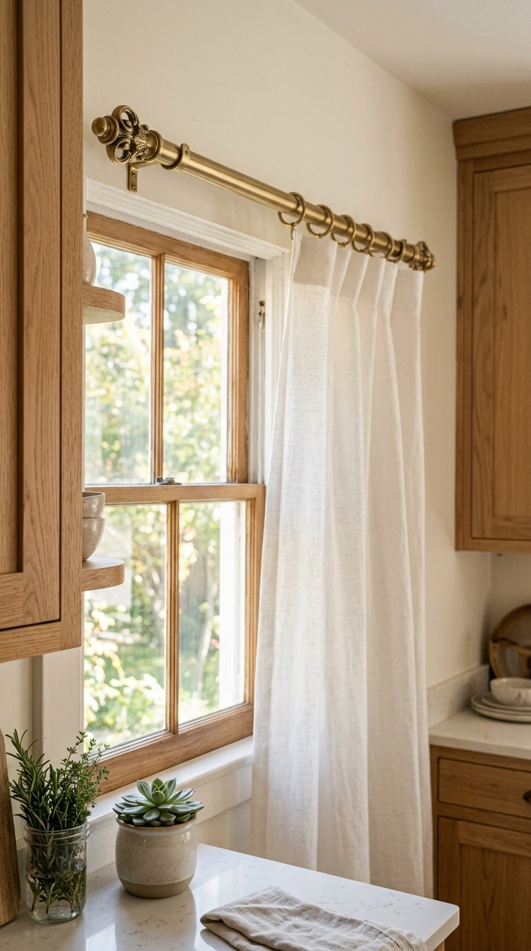 015 Decorative Curtain Rod A kitchen window dressed in